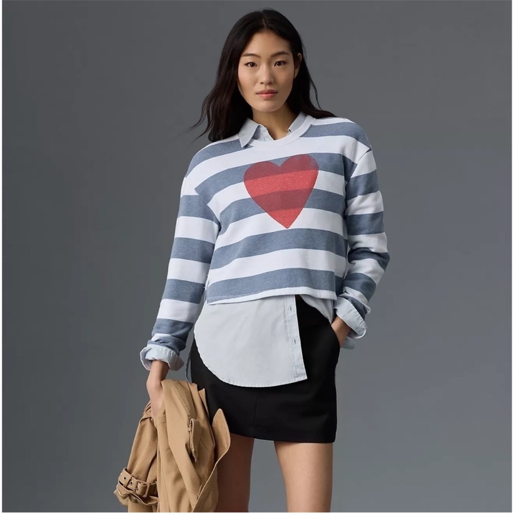 Anthropologie Sundry Heart Striped Sweatshirt.